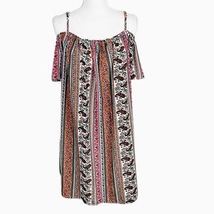 No Comment Dress Women Extra Large Orange Paisley Stripe Print Mini Off Shoulder